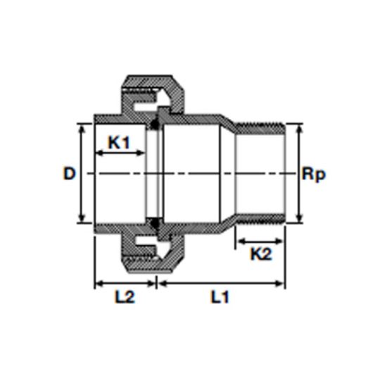 Picture of UH-PVC MALE THREADED UNION FOR ACID