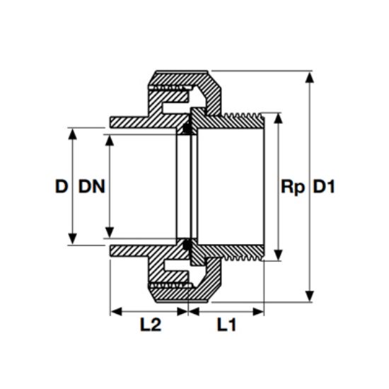 Picture of UH-PVC UNION OUTLET MALE BRASS THREADED