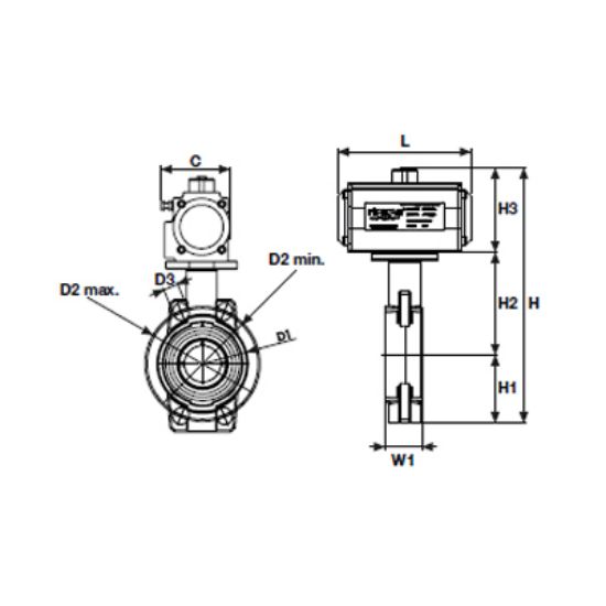 Picture of U-PVC PNEUMATIC ACTUATOR BUTTERFLY VALVES SINGLE EFFECT WITHOUT FLANGE FOR WATER