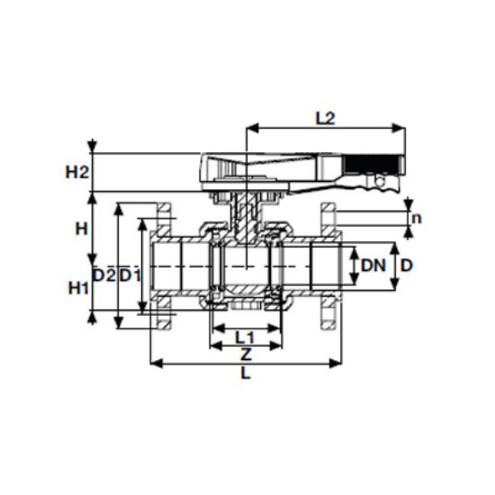 Picture of U-PVC SOLVENT CEMENT BOTH SIDES FLANGED TRUE UNION BALL VALVE POSITION REGUALATED FOR WATER