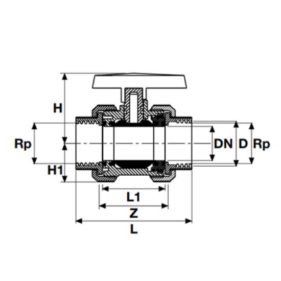 Picture of U-PVC ONE SIDE BRASS FEMALE THREADED OTHER SIDE FEMALE THREADED TRUE UNION BALL VALVE FOR WATER