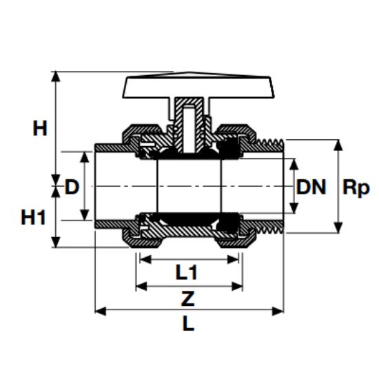 Picture of U-PVC ONE SIDE BRASS MALE THREADED SOLVENT CEMENT TRUE UNION BALL VALVE FOR WATER