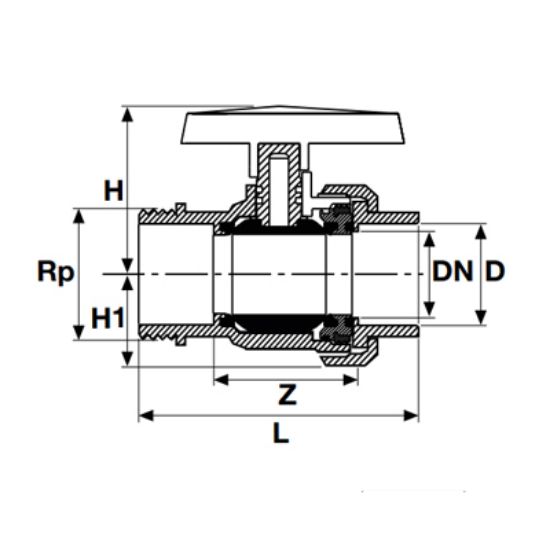 Picture of U-PVC SOLVENT CEMENT SINGLE UNION BALL VALVE ONE SIDE MALE THREADED