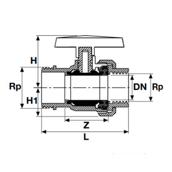 Picture of U-PVC ONE SIDE FEMALE THREADED OTHER SIDE MALE THREADED SINGLE UNION BALL VALVE