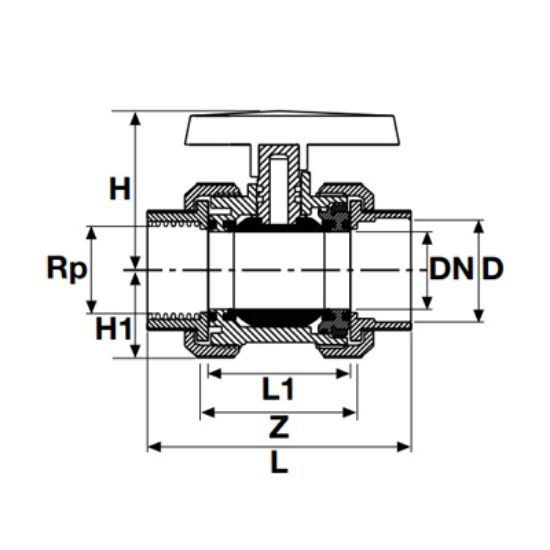 Picture of U-PVC ONE SIDE FEMALE THREADED TRUE UNION BALL VALVE FOR ACID