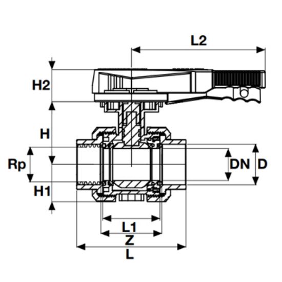 Picture of U-PVC ONE SIDE FEMALE THREADED UNION BALL VALVE POSITION REGULATED FOR ACID