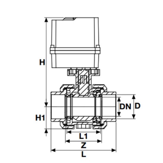 Picture of U-PVC ELECTRIK ACTUATOR SOLVENT CEMENT TRUE UNION BALL VALVE 24 V DC/ 24 V AC