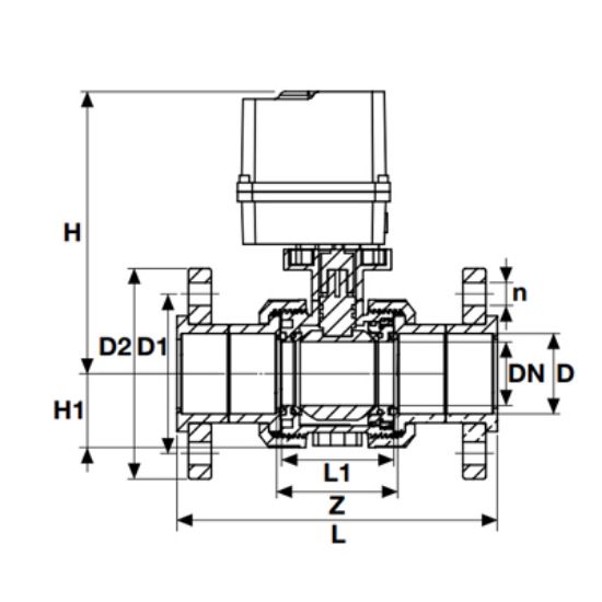 Picture of U-PVC TRUE UNION BALL VALVE WITH ELECTRIC ACTUATOR BOLT SIDES FLANGED FOR WATER 24 V DC / 24 V AC