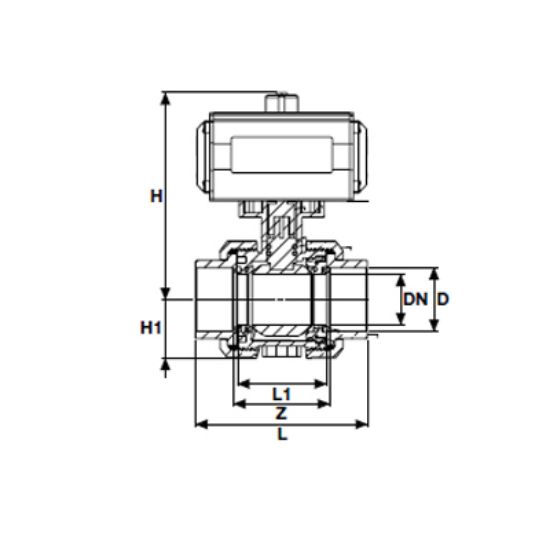 Picture of U-PVC PNEUMATIC ACTUATOR TRUE UNION BALL VALVE SINGLE EFECT