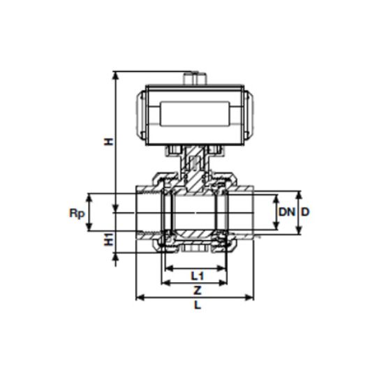 Picture of U-PVC PNEUMATIC ACTUATOR TRUE UNION BALL VALVE ONE SIDE FEMALE THREADED  SINGLE EFECT