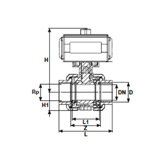 Picture of U-PVC PNEUMATIC ACTUATOR TRUE UNION BALL VALVE BOTH SIDE FEMALE THREADED  SINGLE EFECT