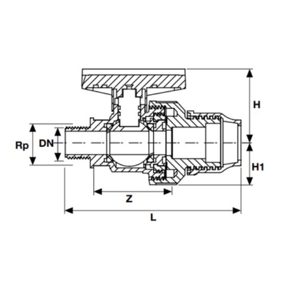 Picture of U-PVC ONE SIDE MALE THREADED ONE SIDE COMPRESSION OUTLET SINGLE UNION BALL VALVE