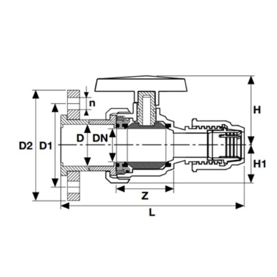 Picture of U-PVC SOLVENT CEMENT SINGLE UNION BALL VALVE ONE SIDE FLANGED